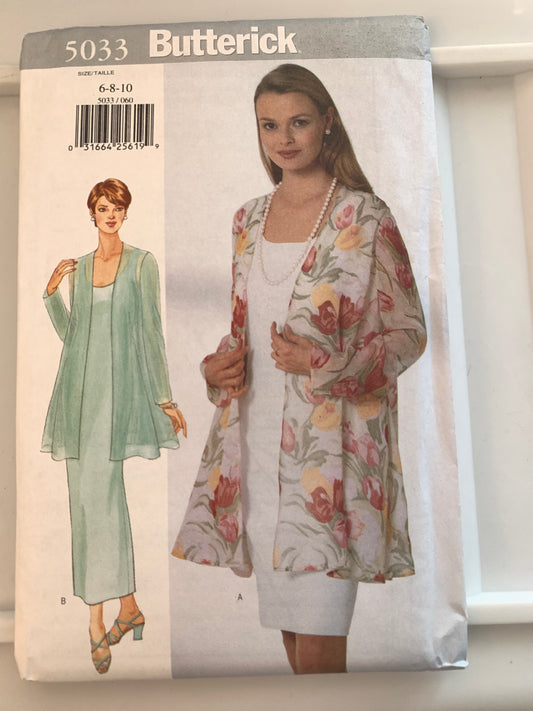 Butterick Sewing Pattern 5033 Misses' Petite Jacket, Dress, Loose-Fitting, Zipper Back, Size 6-10, Uncut, Vintage 1997