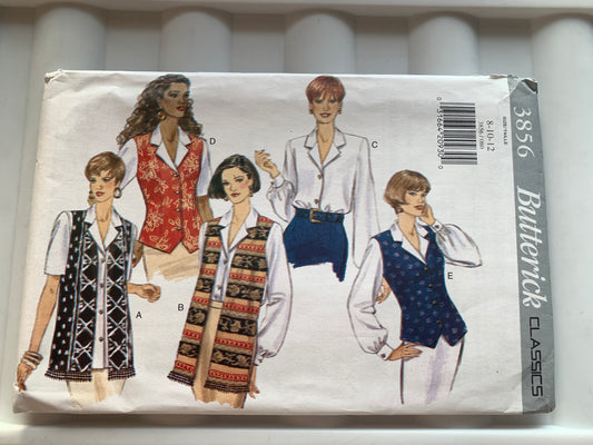 Butterick Sewing Pattern 3856 Misses' Top, Loose-Fitting, Long/Short Sleeves, Shoulder Pads, Size 8-12, Uncut, Vintage 1995