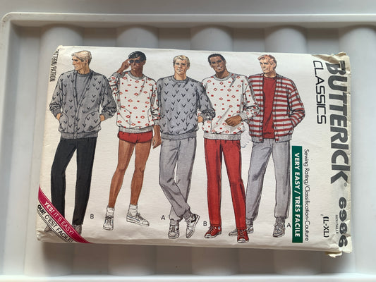 Butterick Sewing Pattern 6986 Men's Jacket, Top, Pants, Shorts, Loose-fitting, Elastic Waist, Size 42-48, Uncut, Vintage 1988
