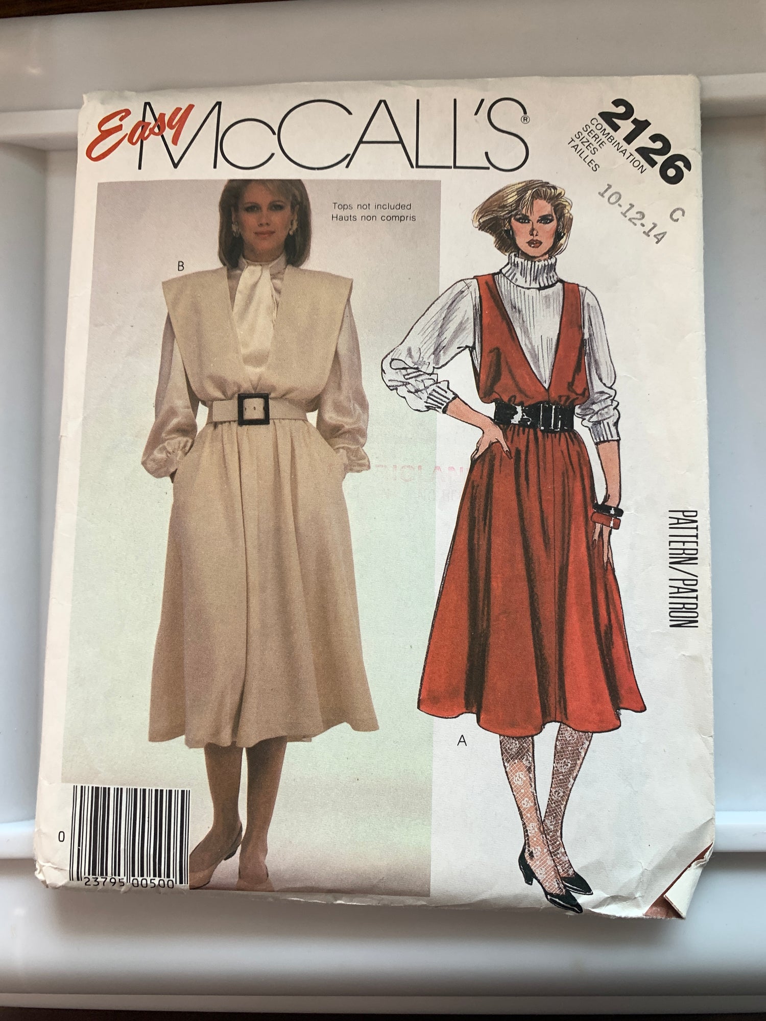 McCall's Sewing Pattern 2126 Misses' Jumper, Dress, Pullover, Pockets, 2 Variations, Size 10-14, Uncut, Vintage 1985
