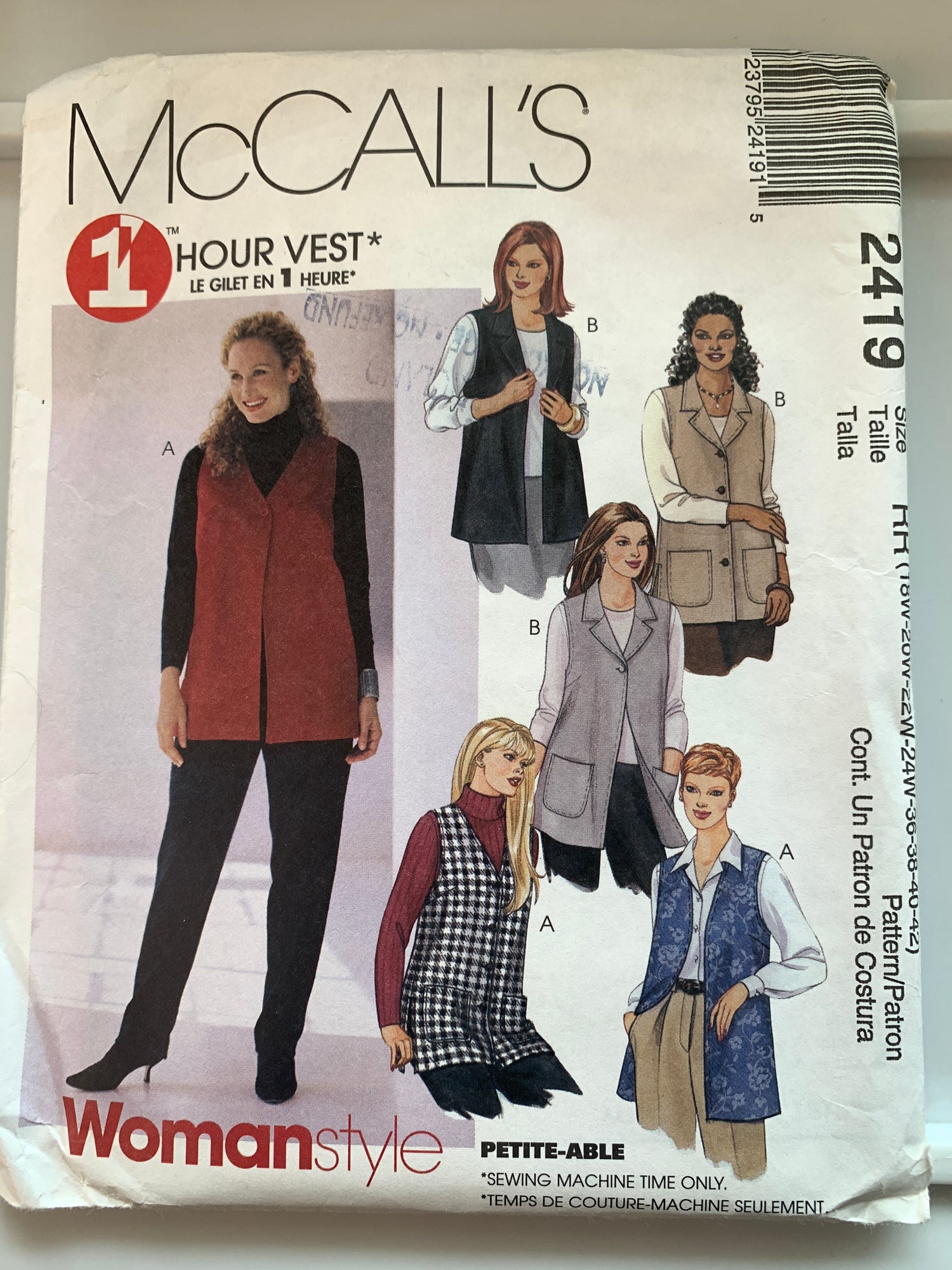 McCall's Sewing Pattern 8402 Misses' Vest, Button Front, Size 12-14, Uncut, Vintage 1996