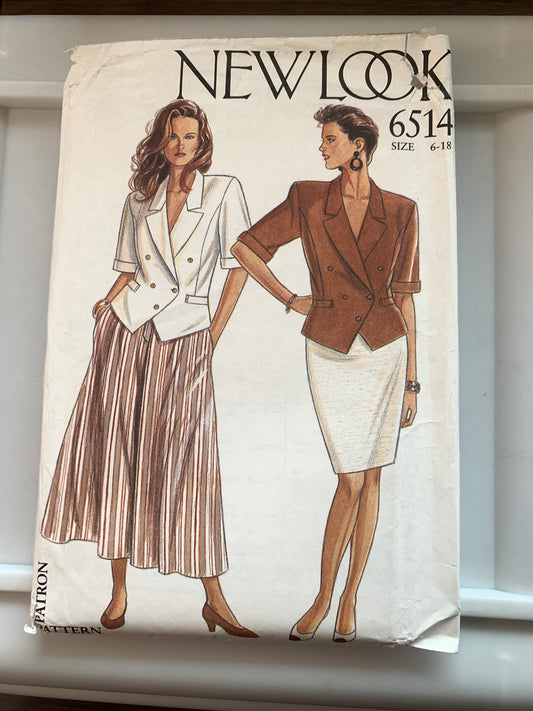 Simplicity New Look Sewing Pattern 6514 Misses' Top, Skirt, Short Sleeves, Zipper Back, Two Lengths, Size 6-18, Uncut, Vintage 1999