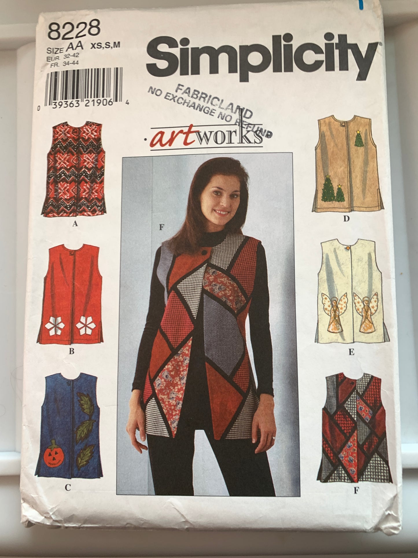 Simplicity Sewing Pattern 8228 Misses' Vests, Sleeveless, Button Front, 7 Variations, Size 6-16, Uncut, Vintage 1999