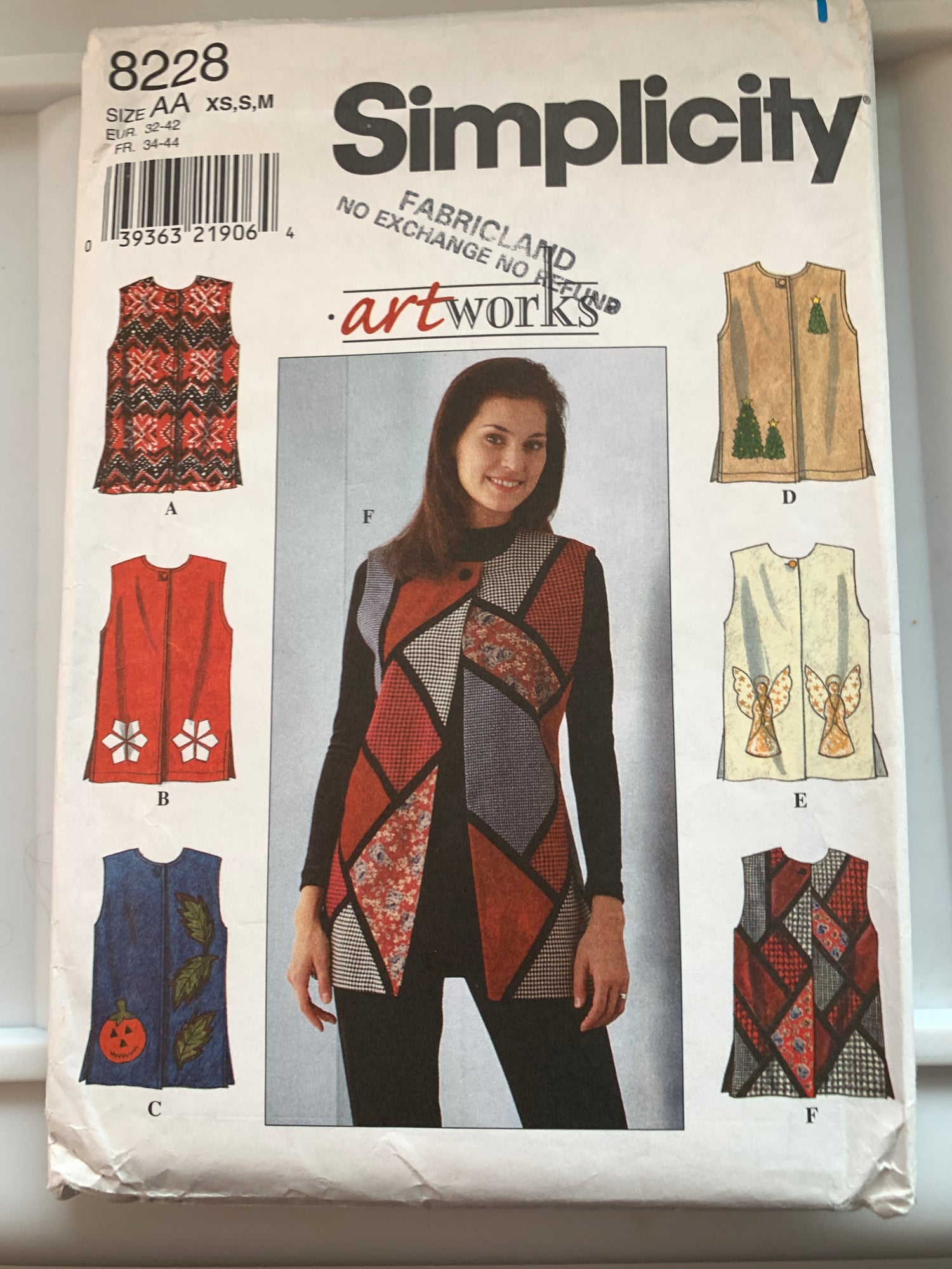 Simplicity Sewing Pattern 8228 Misses' Vests, Sleeveless, Button Front, 7 Variations, Size 6-16, Uncut, Vintage 1999