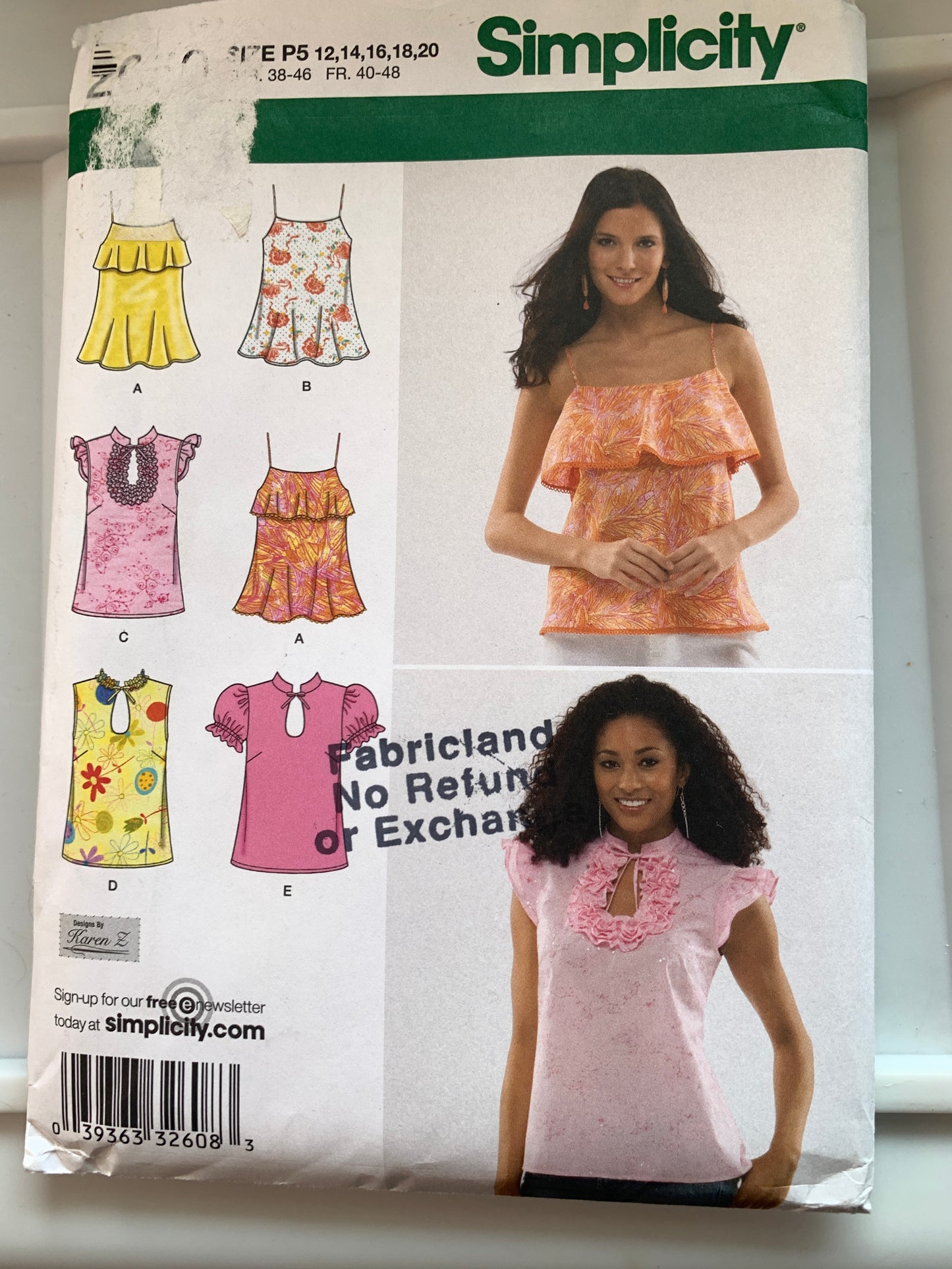 Simplicity Sewing Pattern 2650 Misses' Tops, 6 Variations, Sleeveless, Shoulder Straps, Size 12-20, Uncut, 2009