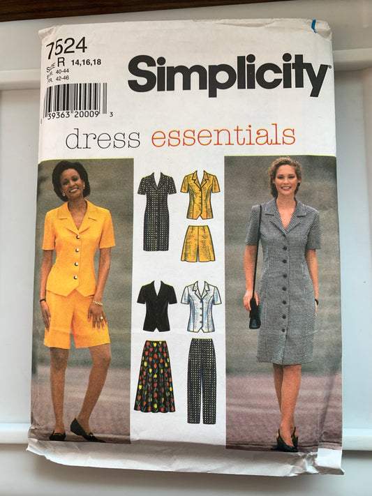 Simplicity Sewing Pattern 7524 Misses'/Misses' Petite Dress, Skirt, Top, Pants, Shorts, Princess Seams, Zipper Back, Flared, Button Front, Size 14-18, Uncut, Vintage 1999 (Copy)