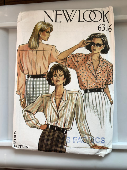 Simplicity New Look Sewing Pattern 6316 Misses' Top, Long/Short Sleeves, Button Front, Size 8-18, Uncut, Vintage 1999