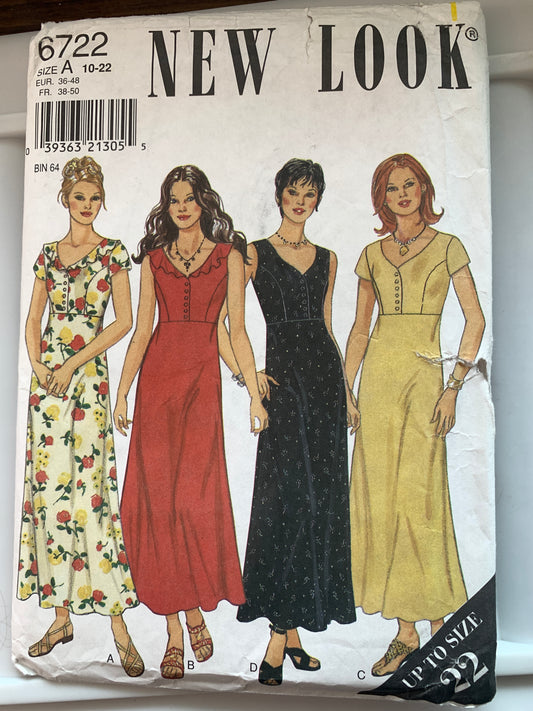 Simplicity New Look Sewing Pattern 6722 Misses' Dresses, Short Sleeves, Zipper Back, 2 Variations, Size 10-22, Uncut, 2007