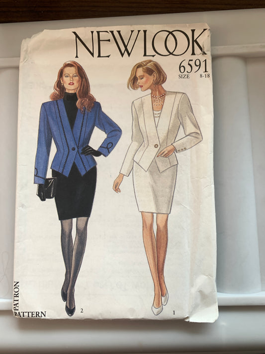 Simplicity New Look Sewing Pattern 6591 Misses' Jacket, Skirt, Button Front, Long Sleeves, Size 8-18, Uncut, 2002