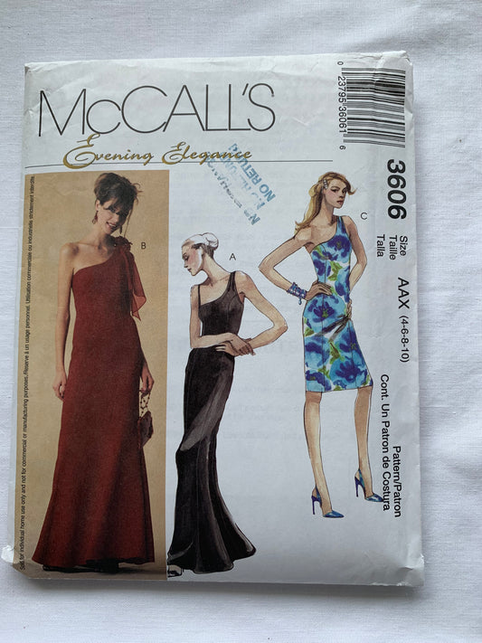 McCall's Sewing Pattern 3606 Misses'/Miss Petite Dress, Lined, Two Lengths, Princess Seams, Side Zipper, Sleeveless, Evening Gown, Size 4-10, Uncut, 2002