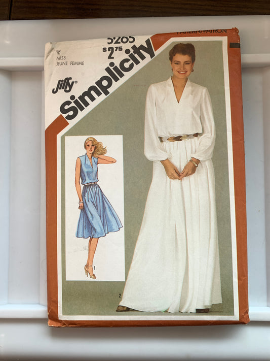 Simplicity Jiffy Sewing Pattern 5265 Misses' Dress, Pullover, Two Lengths, Long Sleeves, Elastic Waist, Size 10 Uncut, Vintage 1981