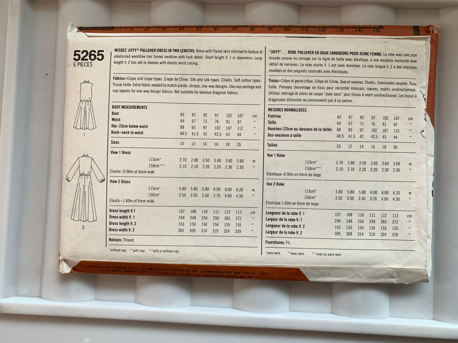 Simplicity Jiffy Sewing Pattern 5265 Misses' Dress, Pullover, Two Lengths, Long Sleeves, Elastic Waist, Size 10 Uncut, Vintage 1981