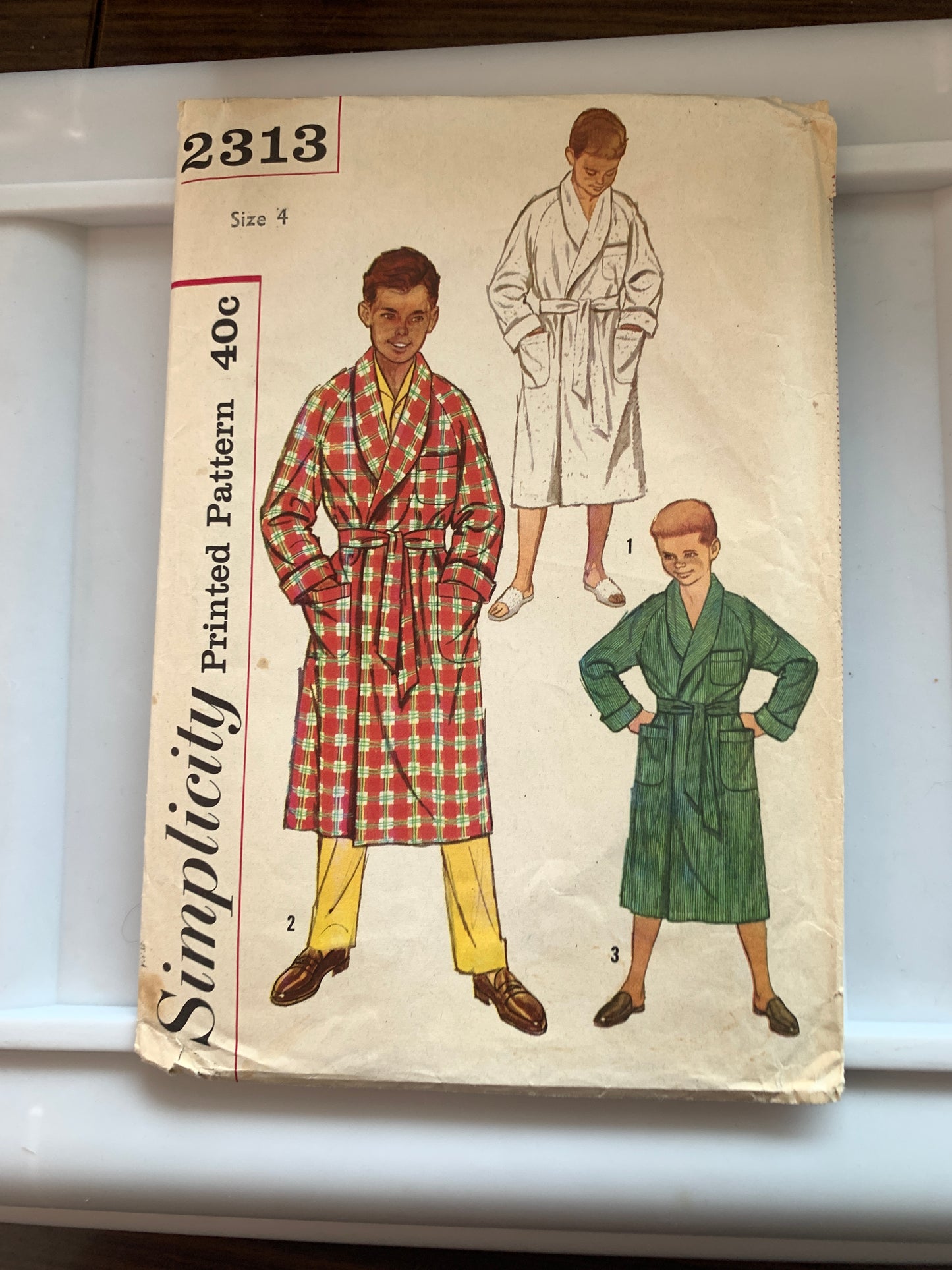 Simplicity Sewing Pattern 2313 Boys' Robes, Pockets, Tie Belt, Size 4, Uncut, Vintage 1957