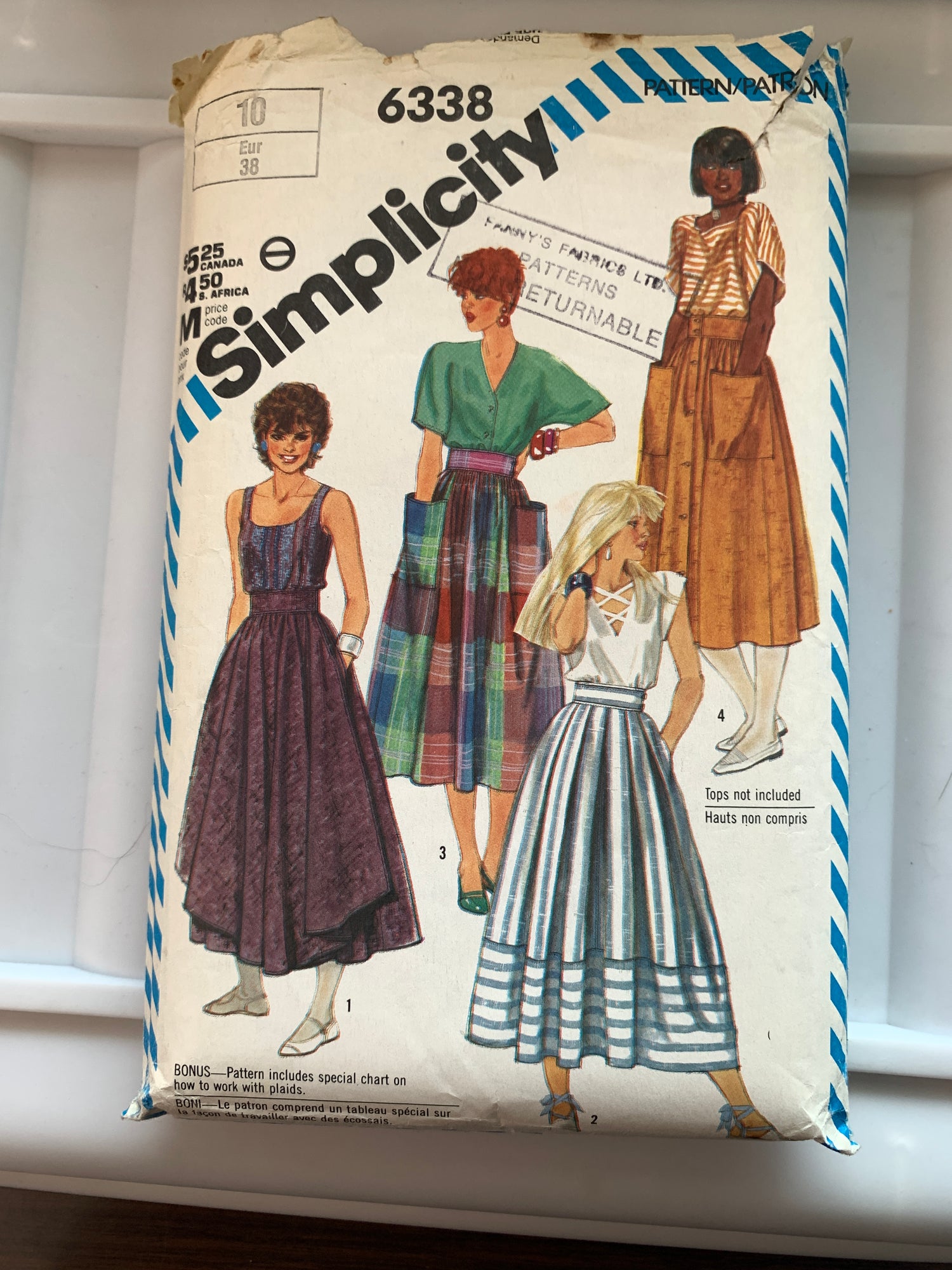 Simplicity Sewing Pattern  6338 Misses' Skirts, Side Zipper, Two Lengths, Size 10, Cut, Vintage 1981
