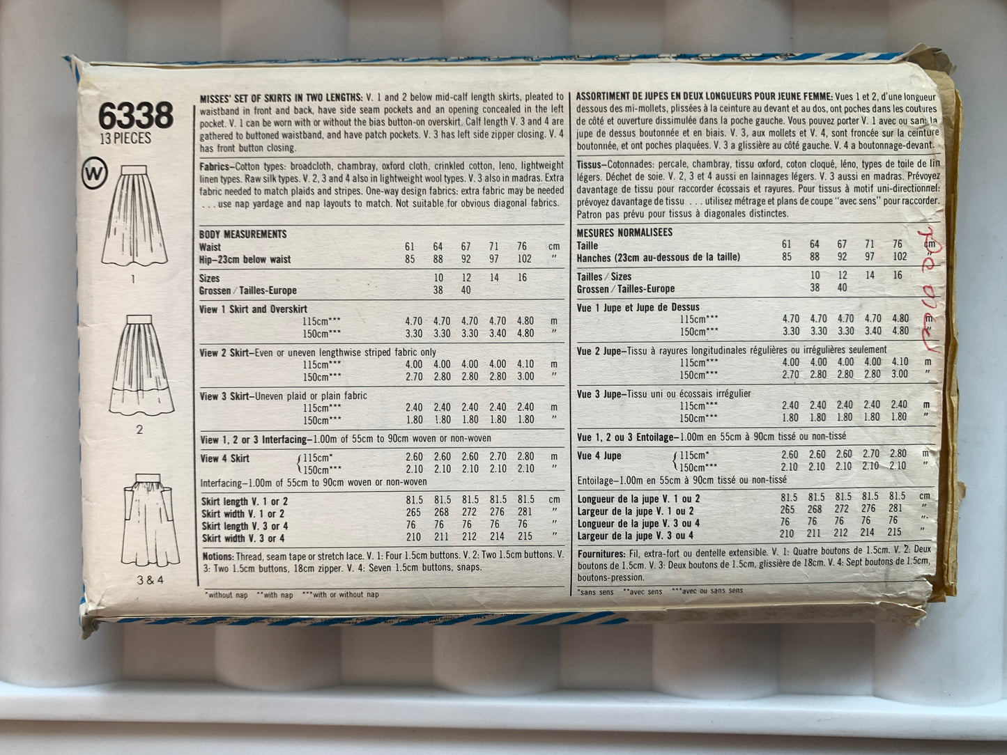 Simplicity Sewing Pattern  6338 Misses' Skirts, Side Zipper, Two Lengths, Size 10, Cut, Vintage 1981