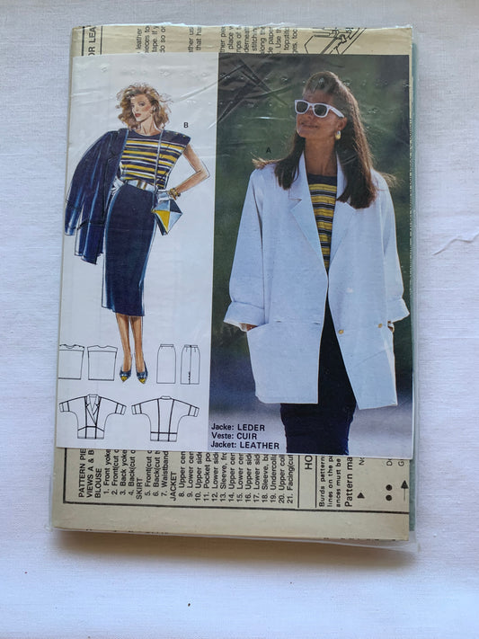 Burda Sewing Pattern 5730 Misses' Skirt, Top, Jacket, Button Front, Long Sleeves, Zipper Back, Size 36-44, Cut, Vintage 1995