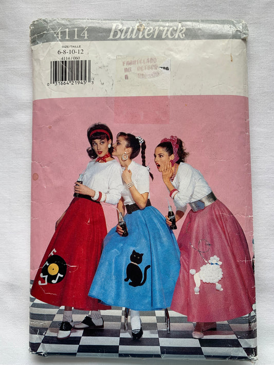 utterick Sewing Pattern 4114 Misses' Circular Poodle Skirt, Flared, 3 Variations, Size 6-12, Uncut, Vintage 1998