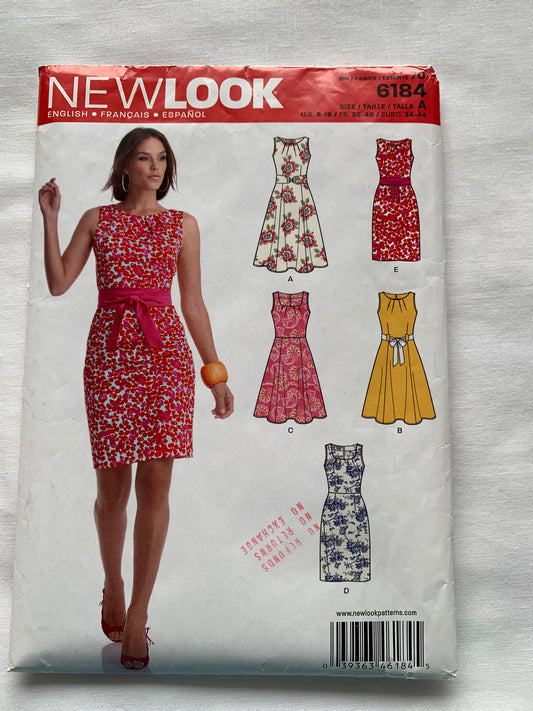 Simplicity New Look Sewing Pattern 6184 Misses' Dress, Shoulder Straps, 6 Variations, Fitted, Zipper Back, Size 8-18, Uncut, 2003