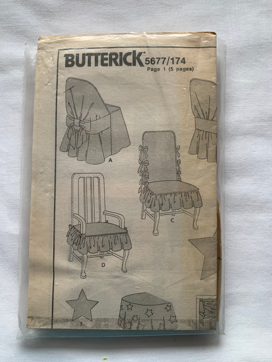 Butterick Sewing Pattern 5677 Home Decor, Chair Covers, 8 Variations, Tie Backs, Start, Window Valance, Tablecloth, Uncut, Vintage 1988