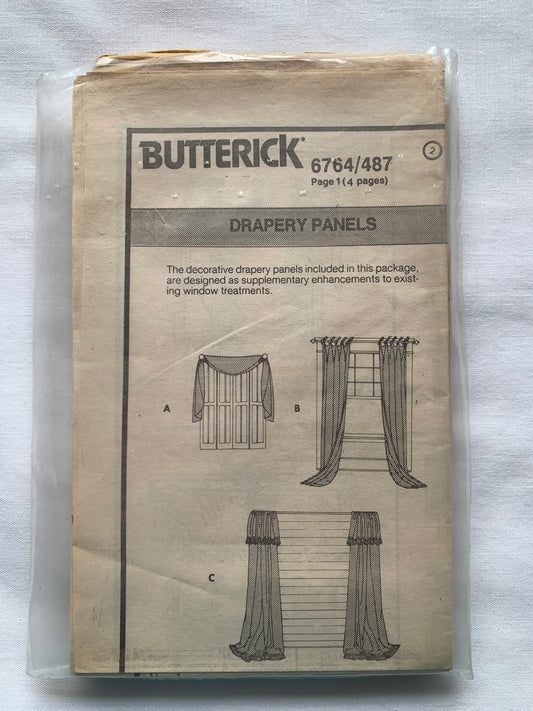 Butterick Sewing Pattern 6764 Window Shades, Coverings, 3 Variations, Unlined, Curtains, Uncut Vintage 1992