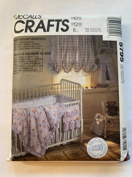 McCall's Sewing Pattern 5795 Crafts, Baby Room Essentials, Comforter, Dustruffle, Bumper, Laundry Bag, Caddy, Cut, Vintage 1992