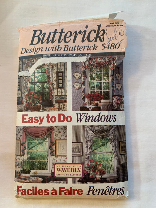 Butterick Sewing Pattern 5480 Window Shades, Coverings, 10 Variations, Unlined, Curtains, Jabot, Valance, Swag, Cafe, Cut, Vintage 1991