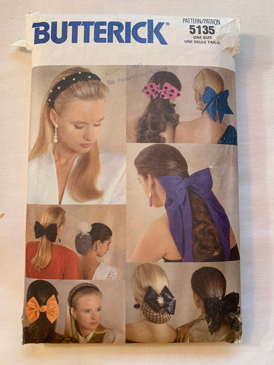 Butterick Sewing Pattern 5135 Misses' Hair Accessories, 17 Variations, One Size, Cut, Vintage 1990