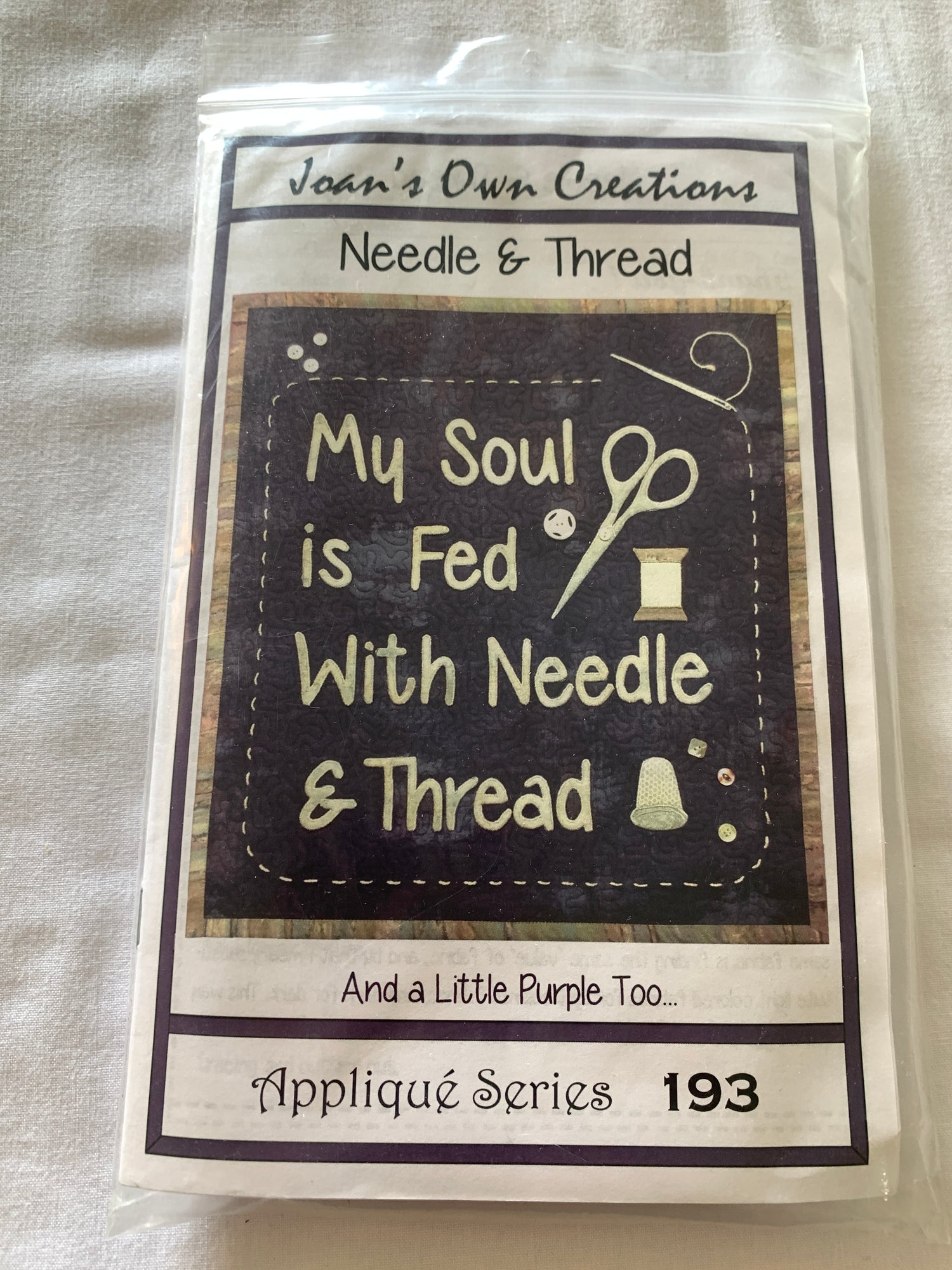 Table Topper My Soul is Fed With Needle & Thread,Joan's Own Creations, Applique Series 193