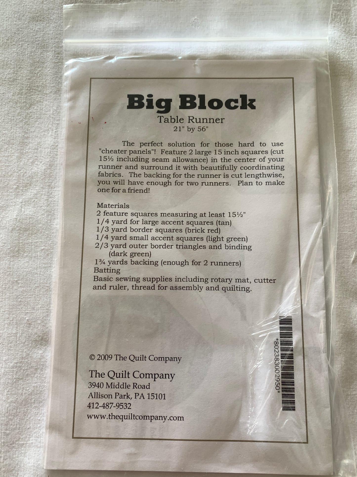 Table Runner, Big Block, Karen Montgomery, The Quilt Company, 21 x 56 Inches