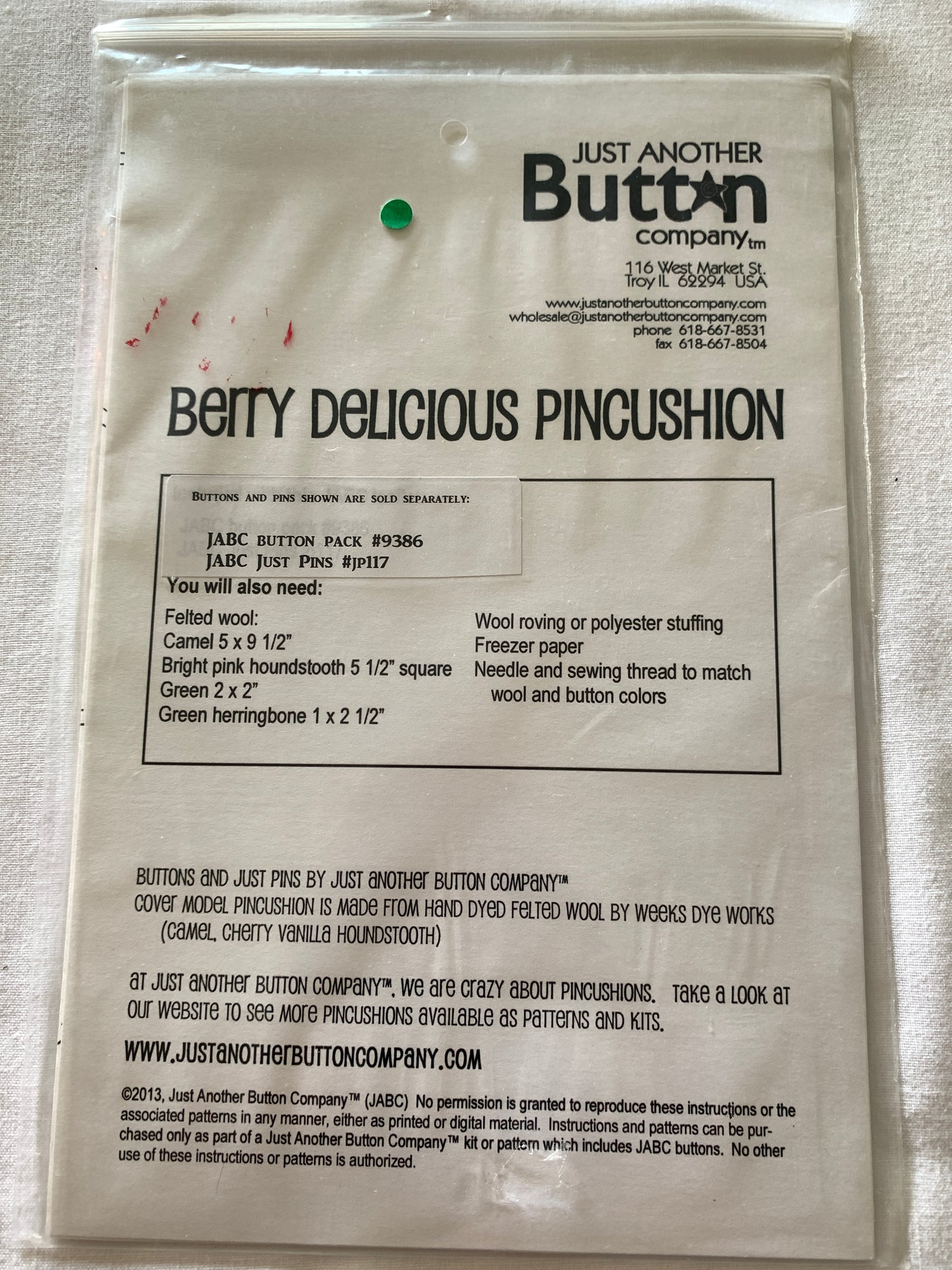 Berry Delicious Pinch Cushion, Just another button Company,