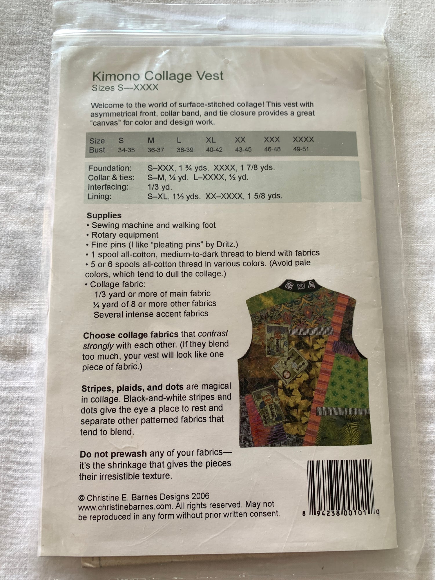 Kimono Collage Vest, Tissue Pattern, Christine E Barnes Designs 2006