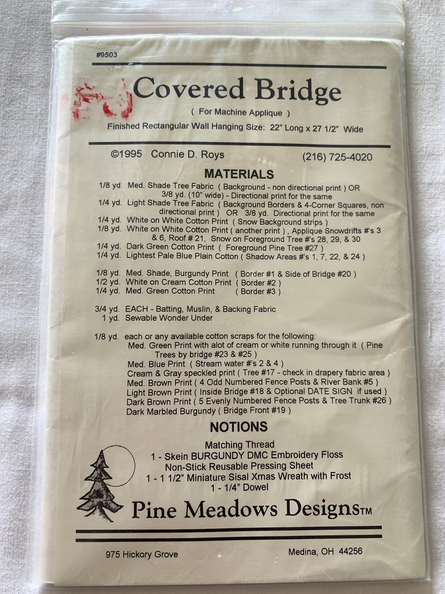 Wall Hanging, Covered Bridge, Pine Meadows Designs, Connie D. Roys