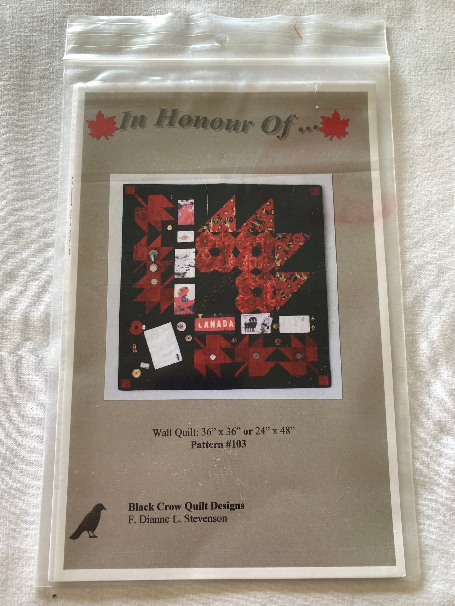 Remembrance Day, In Honour of, Canadian, Wall Quilt, Black Crow Quilt Designs, F Dianne L. Stevenson