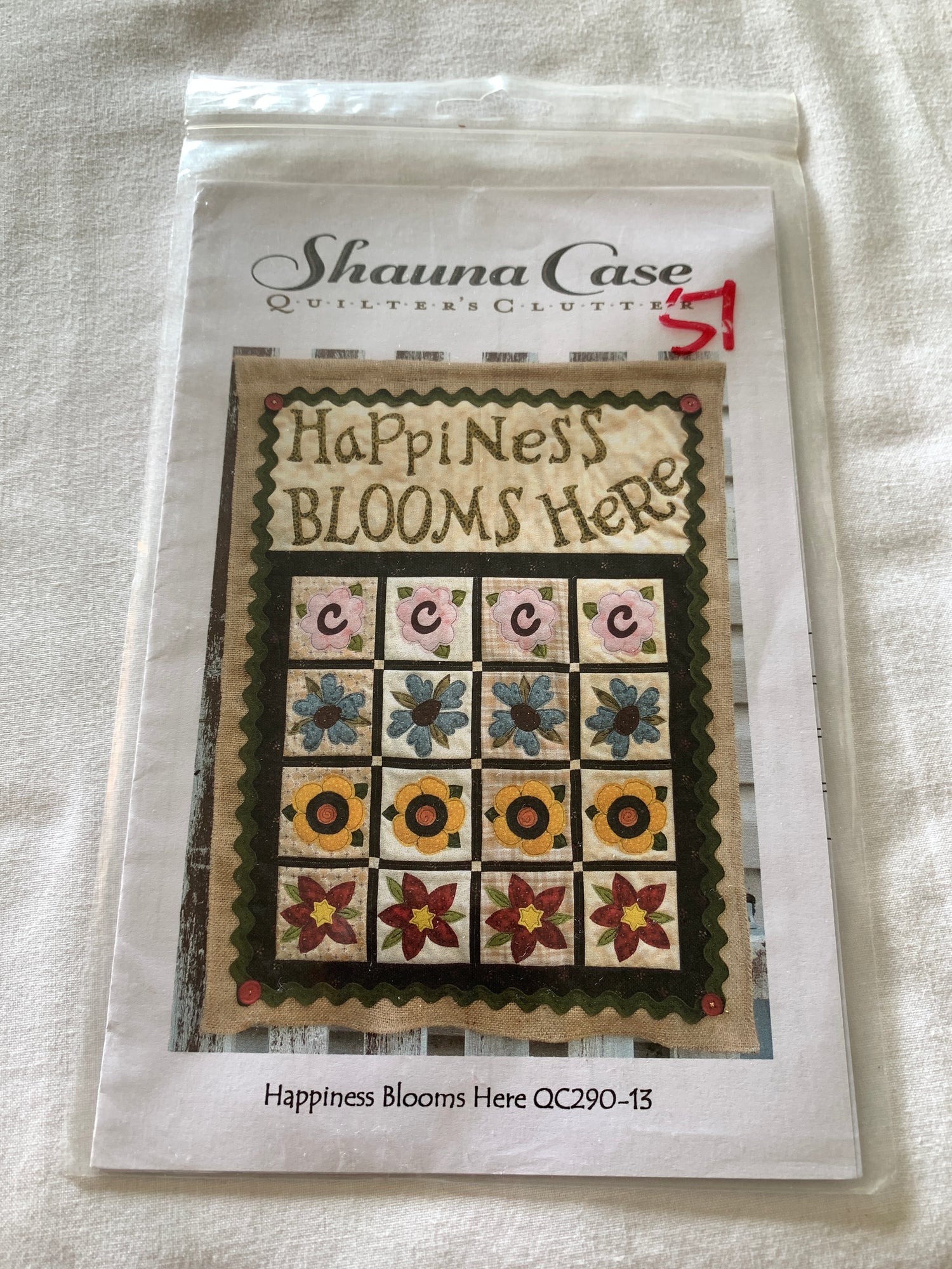 Wall Hanging Happiness Blooms Here, Shauna Case, Quilted, Quilters Clutter, Quilted