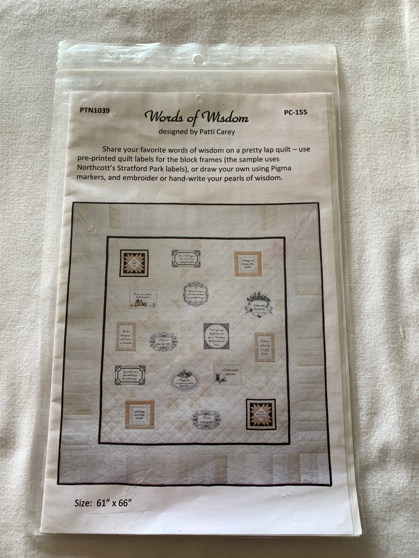Quilt Blanket, Words of Wisdom, Patti Carey, 61" x 66"