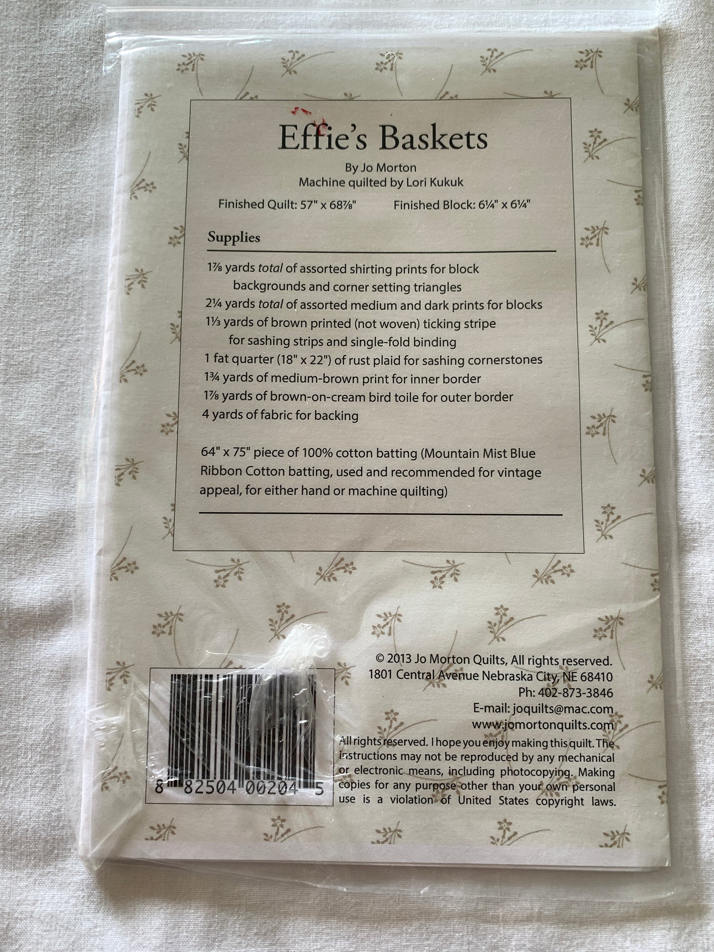 Quilted Blanket, Jo Morton Quilts, Effies's Basket, 57" x 68"