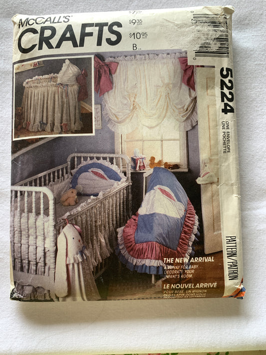 McCall's Sewing Pattern 5224 Crafts, Baby Room Essentials, Comforter, Dust Ruffle, Bumper, Laundry Bag, Caddy, Uncut, Vintage 1991