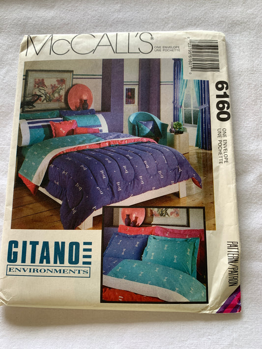 McCall's Sewing Pattern 6160 Bedroom, Neck Roll, Cases, Flat Sheets, Curtains, Tieback, Comforter, Dust Ruffles, Uncut, Vintage 1992