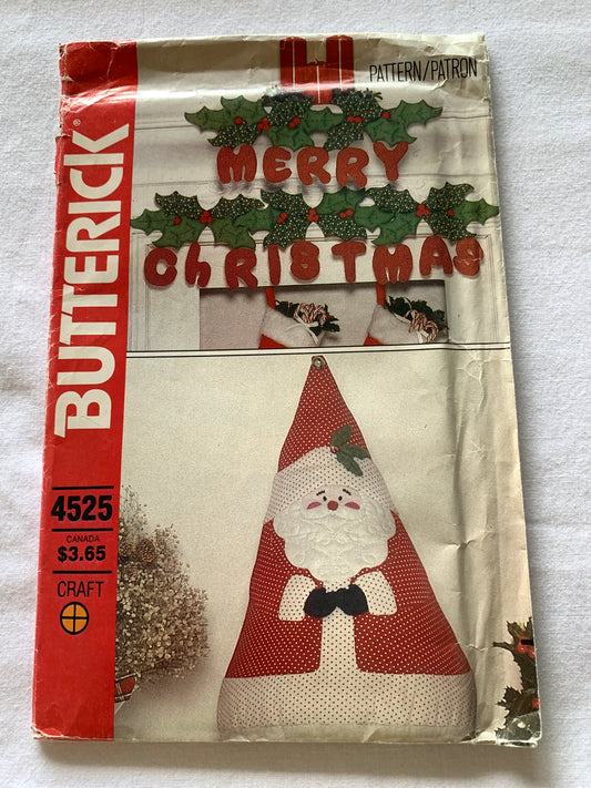 Butterick Sewing Pattern 4525 Craft Christmas Santa Centerpieces, Uncut, Vintage 1988