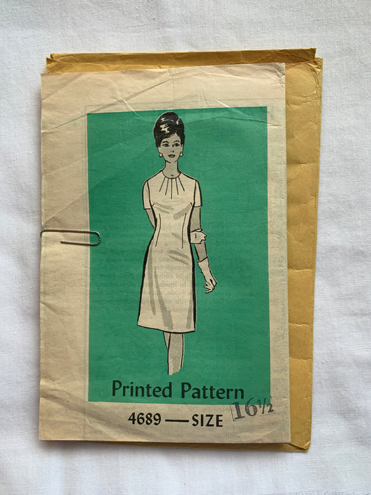 Free Press Sewing Pattern 4689 Misses'/Women's Half Sizes Dress,Zipper Back, Short Sleeves, Darts, Fitted, Size 16 1/2, Cut, Vintage 1969