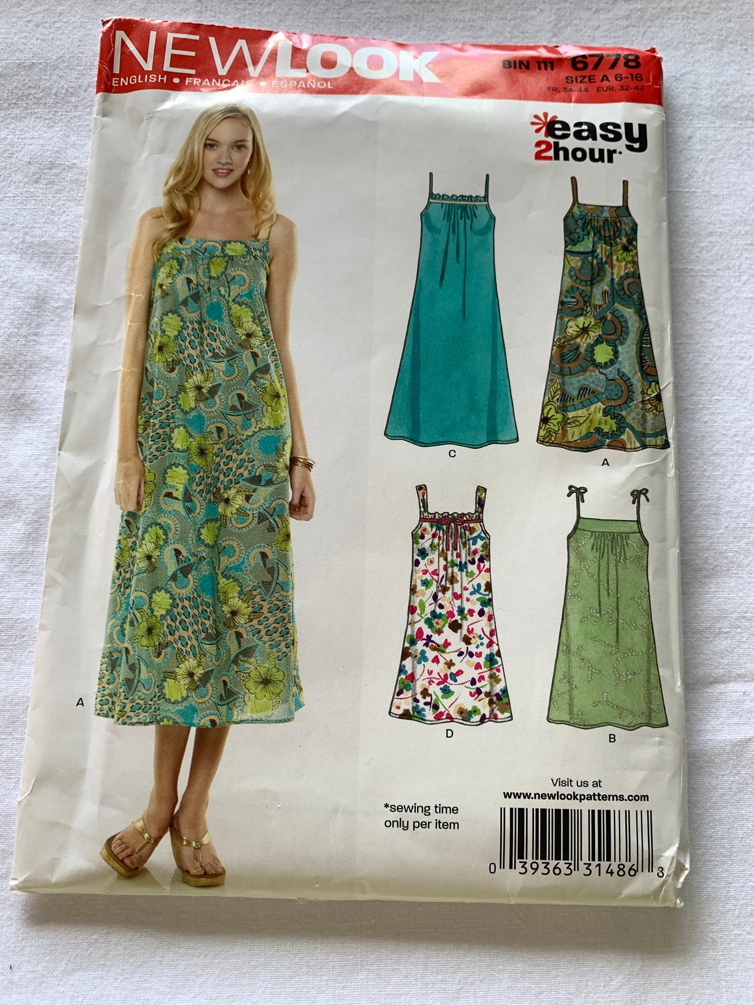 Simplicity New Look Sewing Pattern 6778 Misses' Dresses, Sleeveless, 4 Variations, Two Lengths, Gathered Waist, Size 6-16, Uncut, 2010