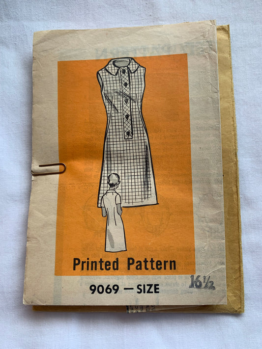 Family Herald Sewing Pattern 9069 Misses'/Women's Half Sizes Dress,Button Front, Sleeveless, Darts, Fitted, Size 14 1/2, Cut, Vintage 1967
