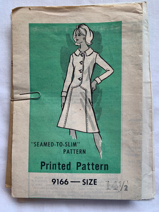 Free Press Sewing Pattern 9166 Misses'/Women's Half Sizes Dress, Zipper Back, Long Sleeves, Darts, Fitted, Size 14 1/2, Cut, Vintage 1974
