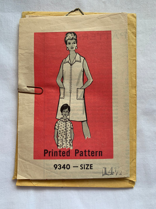 Free Press Sewing Pattern 9340 Misses'/Women's Half Sizes Dress, Zipper Front, Sleeveless, Darts, Loose Fitting, Pockets, Size 14 1/2, Cut, Vintage 1970
