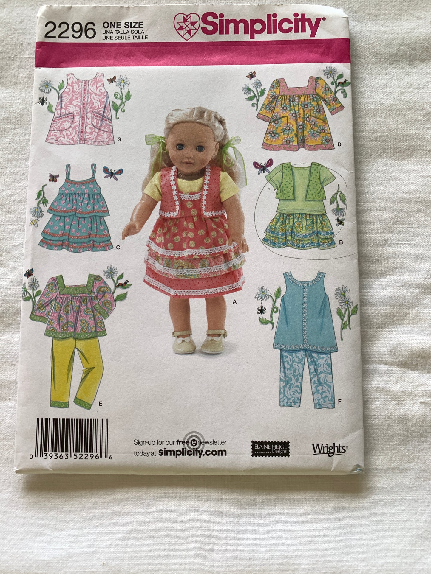 Simplicity Sewing Pattern 2296 18 Inch Doll Clothes, Pants, Top, Dress, Uncut, 2010