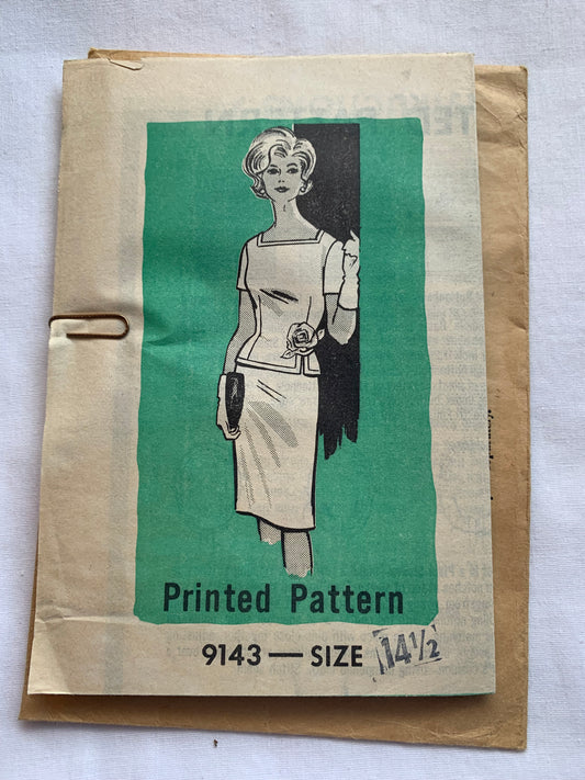 Free Press Sewing Pattern 9143 Misses'/Women's Half Sizes Dress, Zipper Back, Short Sleeves, Darts, Fitted, Size 14 1/2, Cut, Vintage 1963