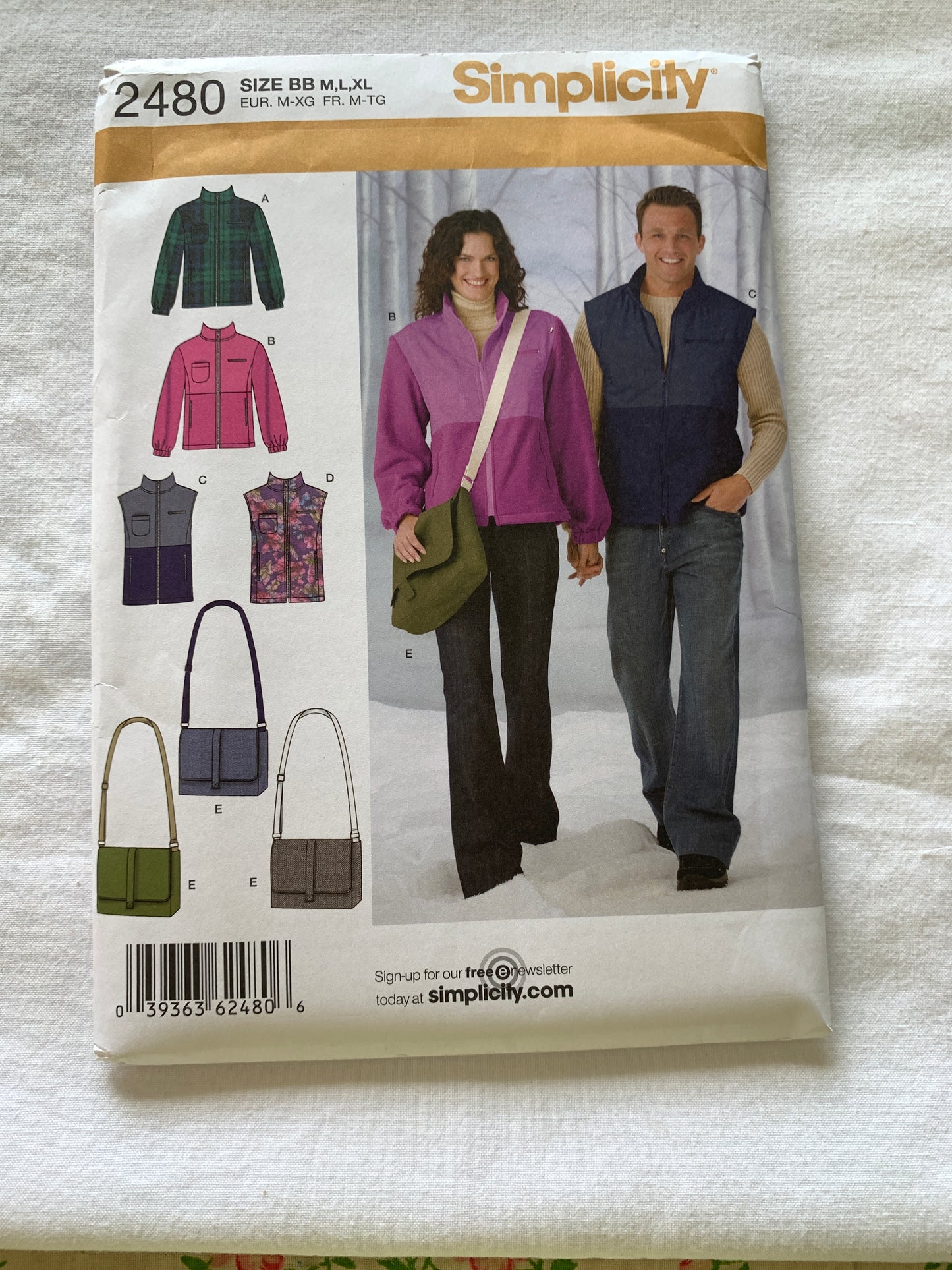 Simplicity Sewing Pattern 2480 Misses'/Men's/ Teens' Jacket, Vest, Messenger Bag. Size 38-48, Uncut, 2009