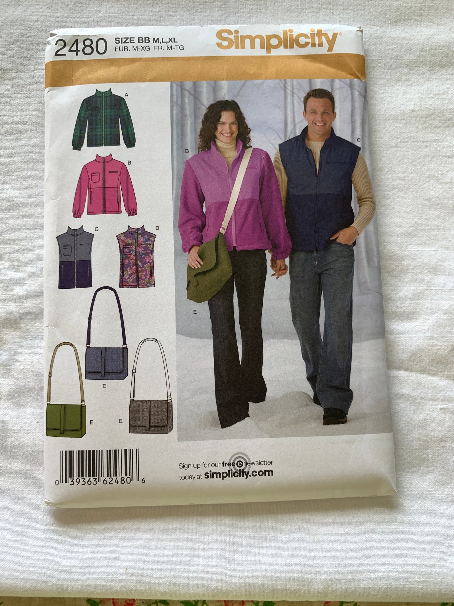 Simplicity Sewing Pattern 2480 Misses'/Men's/ Teens' Jacket, Vest, Messenger Bag. Size 38-48, Uncut, 2009