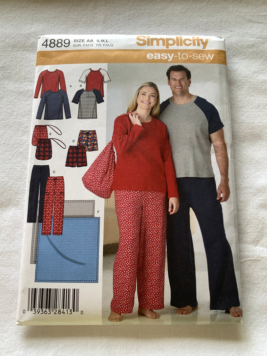 Simplicity Sewing Pattern 4889 Men's/Misses'/Teens' Pants, Shorts, Knit Top, Blanket, Bag, Size 40-50, Uncut, 2006
