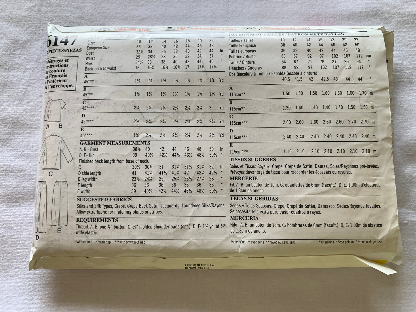 Simplicity New Look Sewing Pattern 6147 Misses' Jacket, Pants, Top, Skirt, Long/Short Sleeves, Zipper Back, Size 10-22, Uncut, 2002